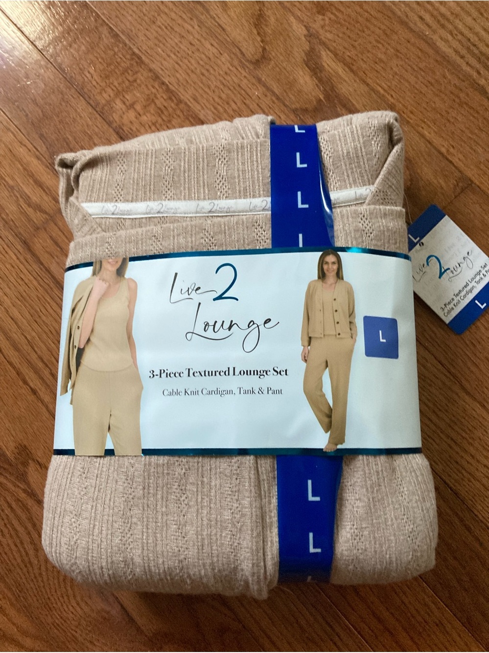 NWT Live2Lounge 3Pc Tan Lounge Set Large Cable Knit Cardigan